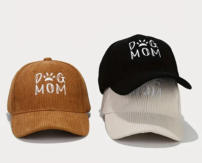 Dog Mom embroidery Corduroy hat | Camel