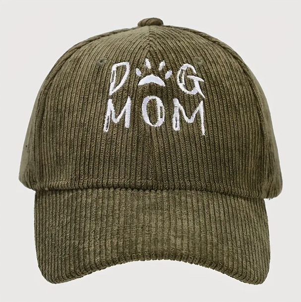 Dog Mom embroidery Corduroy hat | Army Green