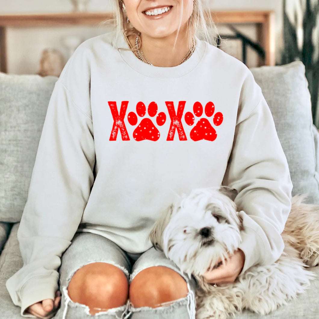 XOXO Paws (red)| White Unisex Crewneck