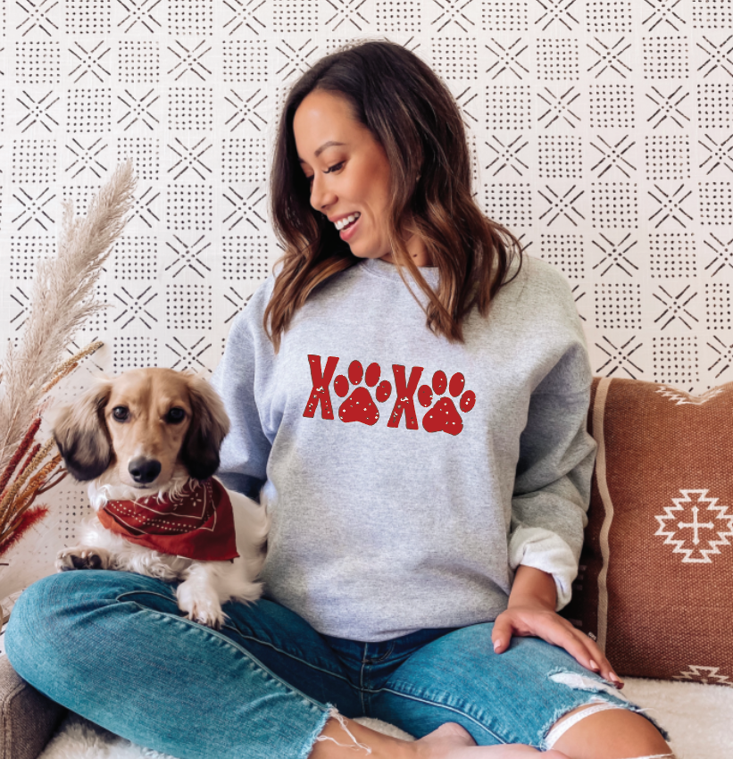 XOXO Paws (red or black) | Gray Unisex Crewneck